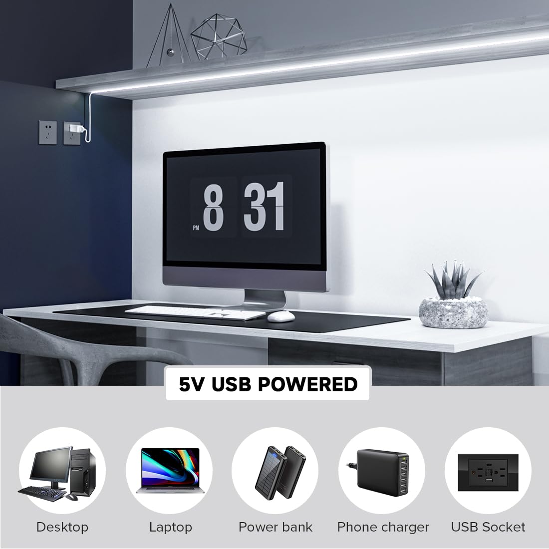 Btf-Lighting Fcob Usb Powered Cool White 6000K Cob Led Strip Lights 6.56Ft 640Leds 5V 8Mm Width 90+ High Cri Ultra Bright Flexible Light For 3D Printer Tv Backlight Display Cabinet Pc Diy Decor