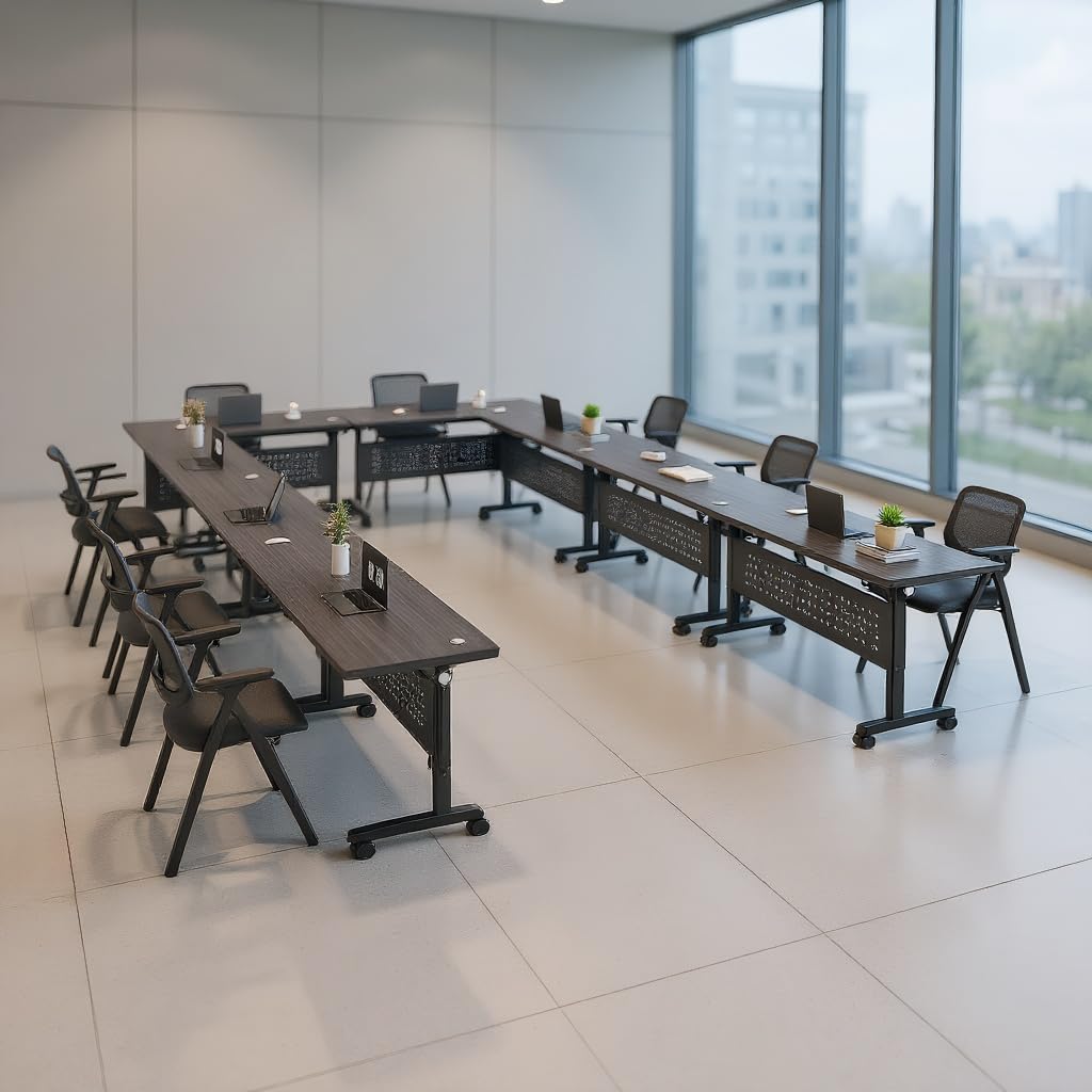 rzoizwko 4 Pack Folding Conference Table with Wheels,Heavy-Duty Flip-Top Foldable Conference Training Table System,Rolling Conference Room Tables for Office, Classroom Meeting Rooms