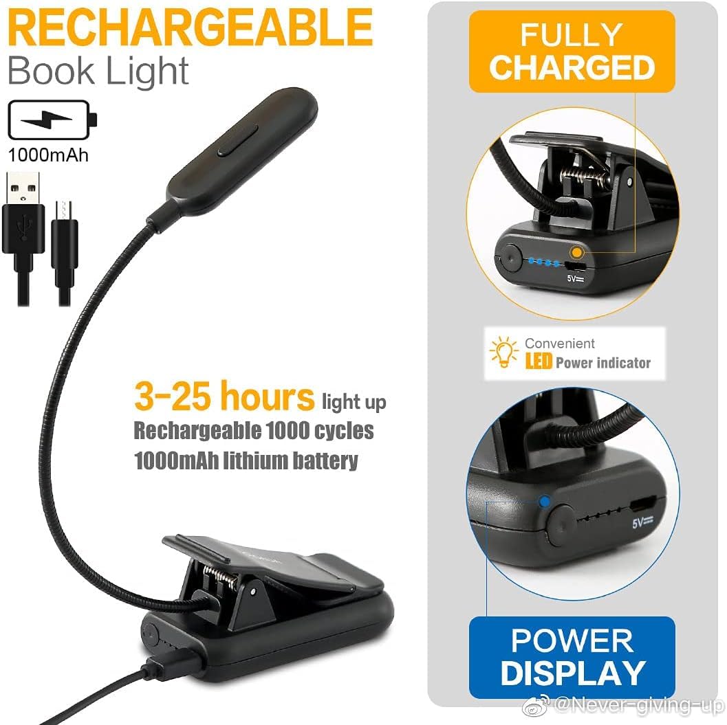VAVOFO Clip On Reading Light, 7 LEDs, 3 Color Temperatures, 9 Brightness Levels, 2-Pack, Black, Model KM-6720