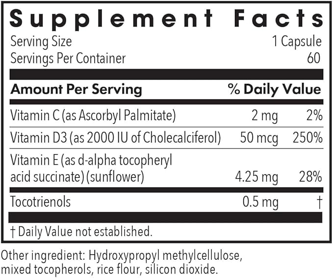 Allergy Research Group Super D3 Dietary Supplement - Bone & Immune Support, Cholecalciferol with C & E, Vegetarian Capsules, Gluten Free - 60 Count