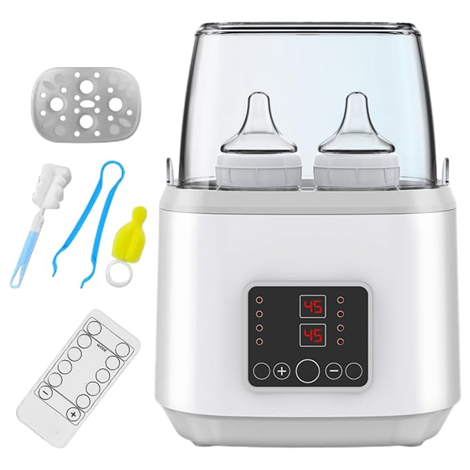 Baby Bottle Warmer ＆ Steriliser Temperature Adjustable Portable Bottle Warmer Remote Control Baby Food Heater with LCD Display for Breastmilk or Formula, Grey
