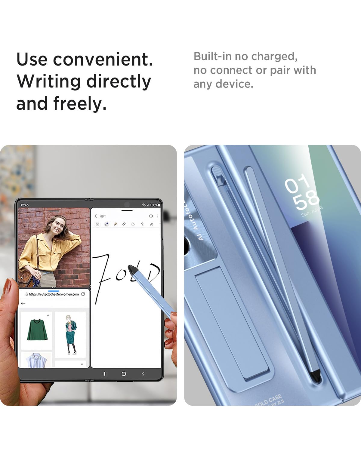 Miimall For Samsung Z Fold 7 Case With S Pen & S Pen Holder [Built-In Glass Screen Protector & Kickstand] 360 Full Body Protecti