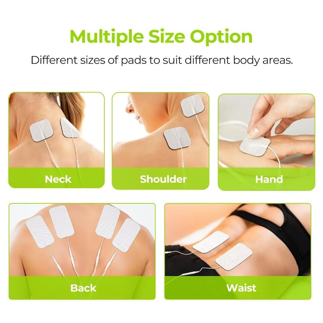 AUVON 36-Pack TENS Unit Replacement Pads for TENS Unit, 2 Sizes Electrodes Pads Combination Set, Reusable and Latex Free Pigtail TENS Pads Compatible with TENS 7000, Etekcity TENS EMS Machine