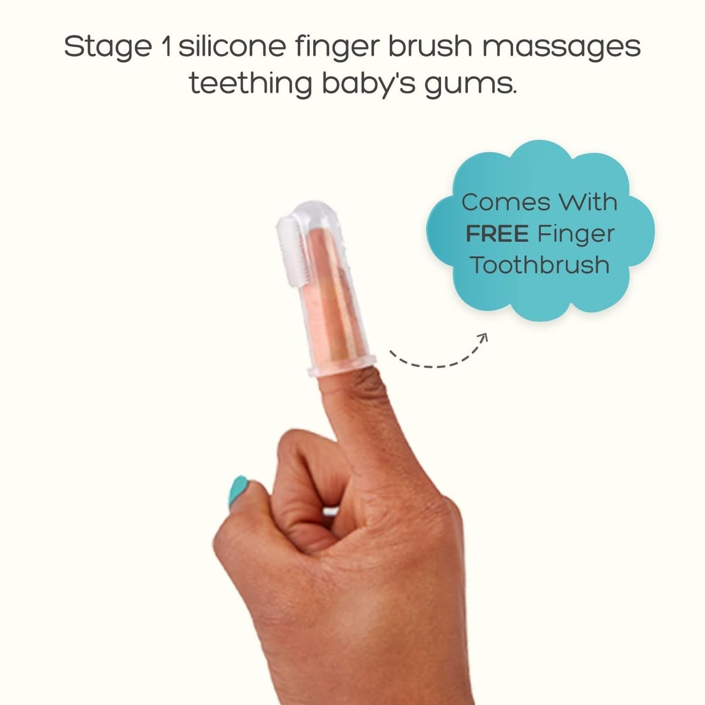 grabease Silicone Finger Toothbrush for Infants & Toddlers - Double-Sided Tapered Bristles for Toddler Teeth Cleaning - Choke Protection Shield for Kids Toothbrush - 1 Count, Teal