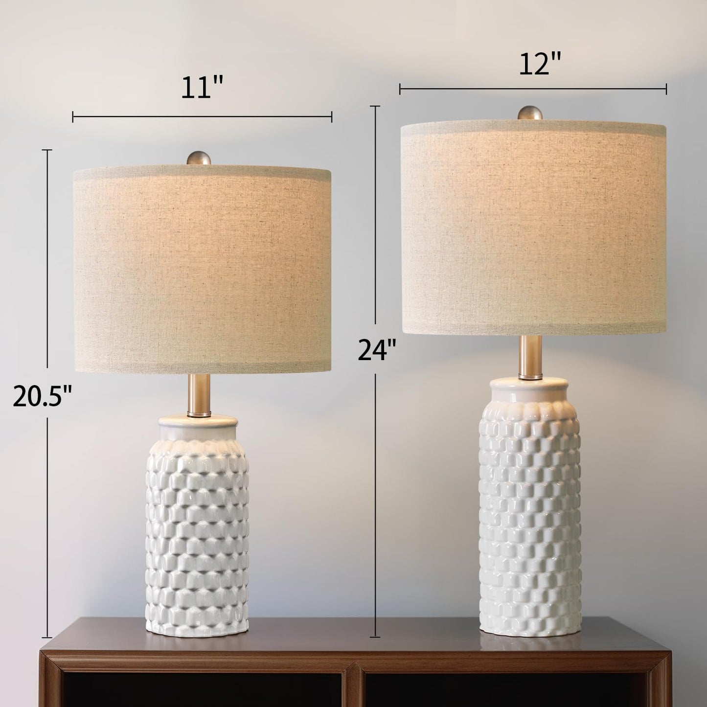 USumkky 24in Ceramic Bedside Lamp Set of 2 - Modern White Table Lamp for Bedroom, Living Room, Office, Model 1092