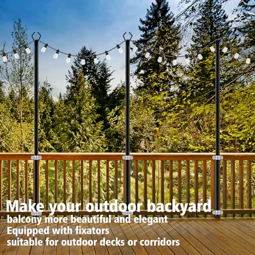 10Ft String Light Poles 4 Pack,Light Poles for Outside Lights,Outdoor with Fence Brackets Hanging Lights,Metal Stand Deck ...