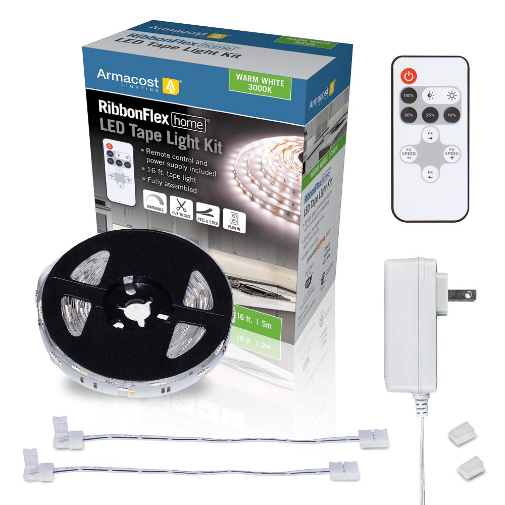 Armacost Lighting LED Tape Light Kit, 16 ft, 3000K Warm White, Plastic, Model 421500