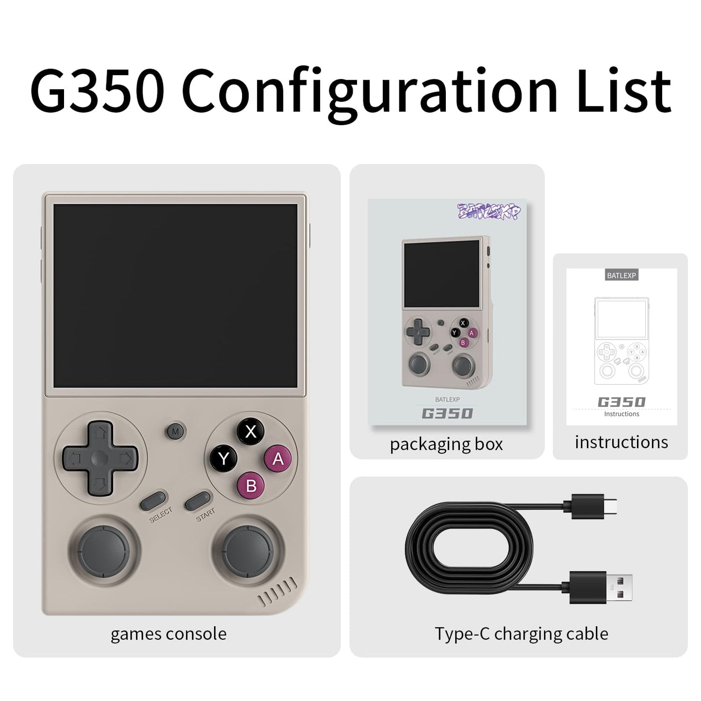 G350 Handheld Game Console , 3.5 Inch IPS Screen Linux System 3200 mAh Battery 4371 Games Preloaded , Portable Retro Video Games Console Support Wired Controller and Earphone (Gray)