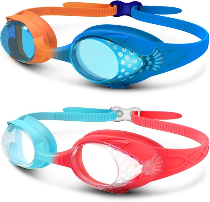 OutdoorMaster Kids Swim Goggles 2 Pack - Quick Adjustable Strap Swimming Goggles for Kids