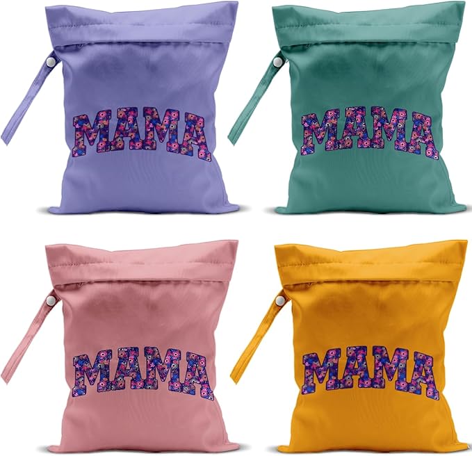 Gifts for New Mom, Mama New Mom Gifts 4 Pack Cute Wet Bag Waterproof Reusable Wet Dry Bag for Swimsuit Clothes Diaper Travel Beach Pool Gym Toiletries Cruises Birthday Camping Postpartum Christmas