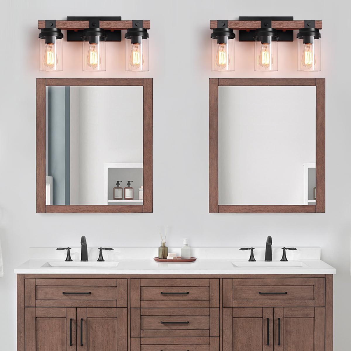 ZSMIHDOH 3 Light Vanity Light, Rustic Black Metal with Clear Glass Shade, 3 Lights, Farmhouse Style