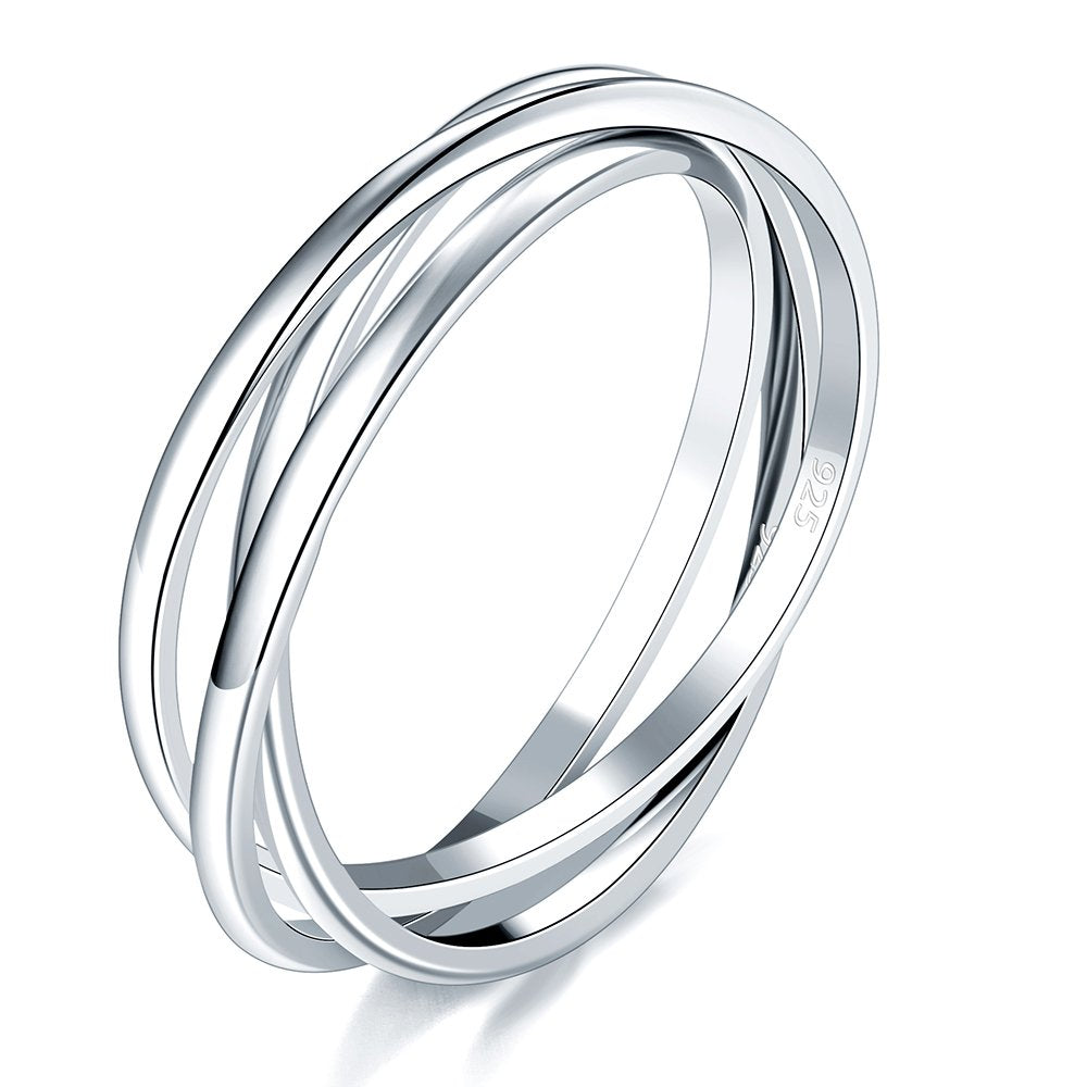 BORUO 925 Sterling Silver Ring, Fidget Ring Anxiety Ring, Triple Row Rolling Interlocking Stacking Rings, High Polish Rings for