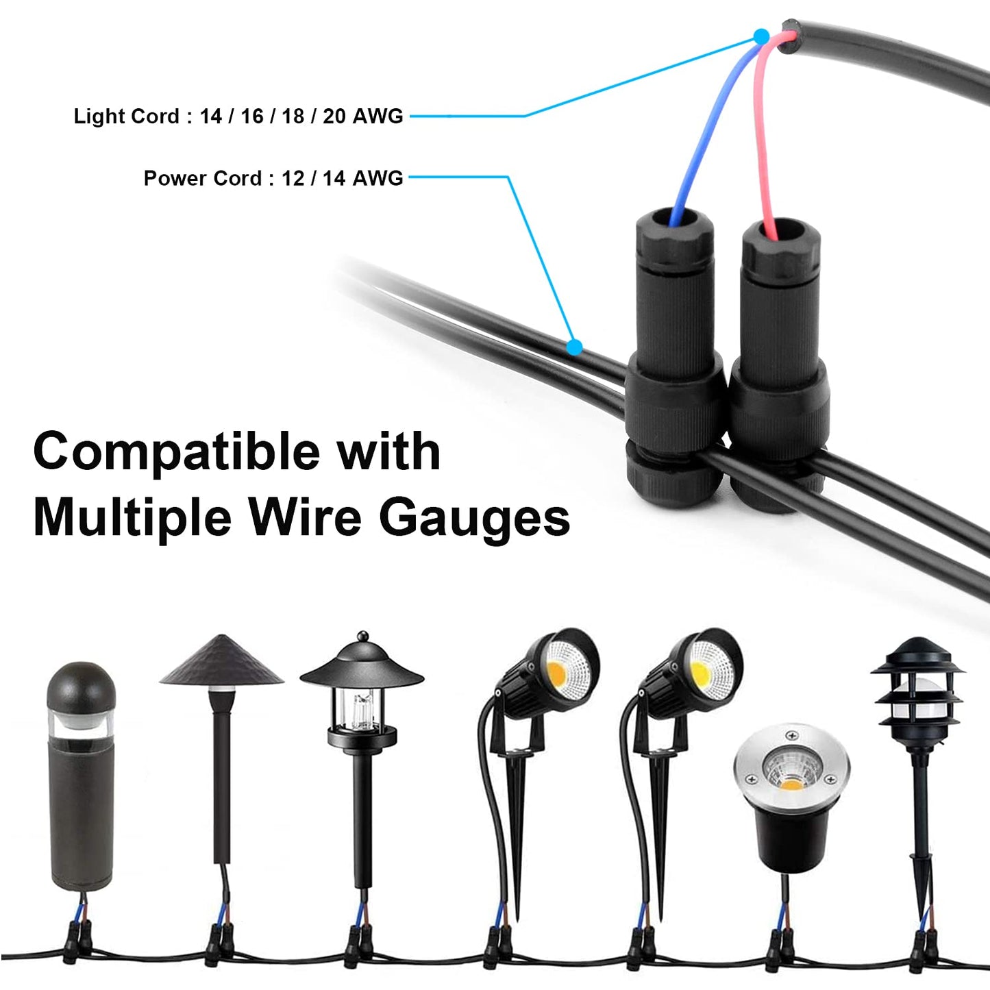 Fntek Low Voltage Landscape Light Wire Connectors, 50 Pack, 14-20 Gauge, Plastic, Black, Model FT-LS00