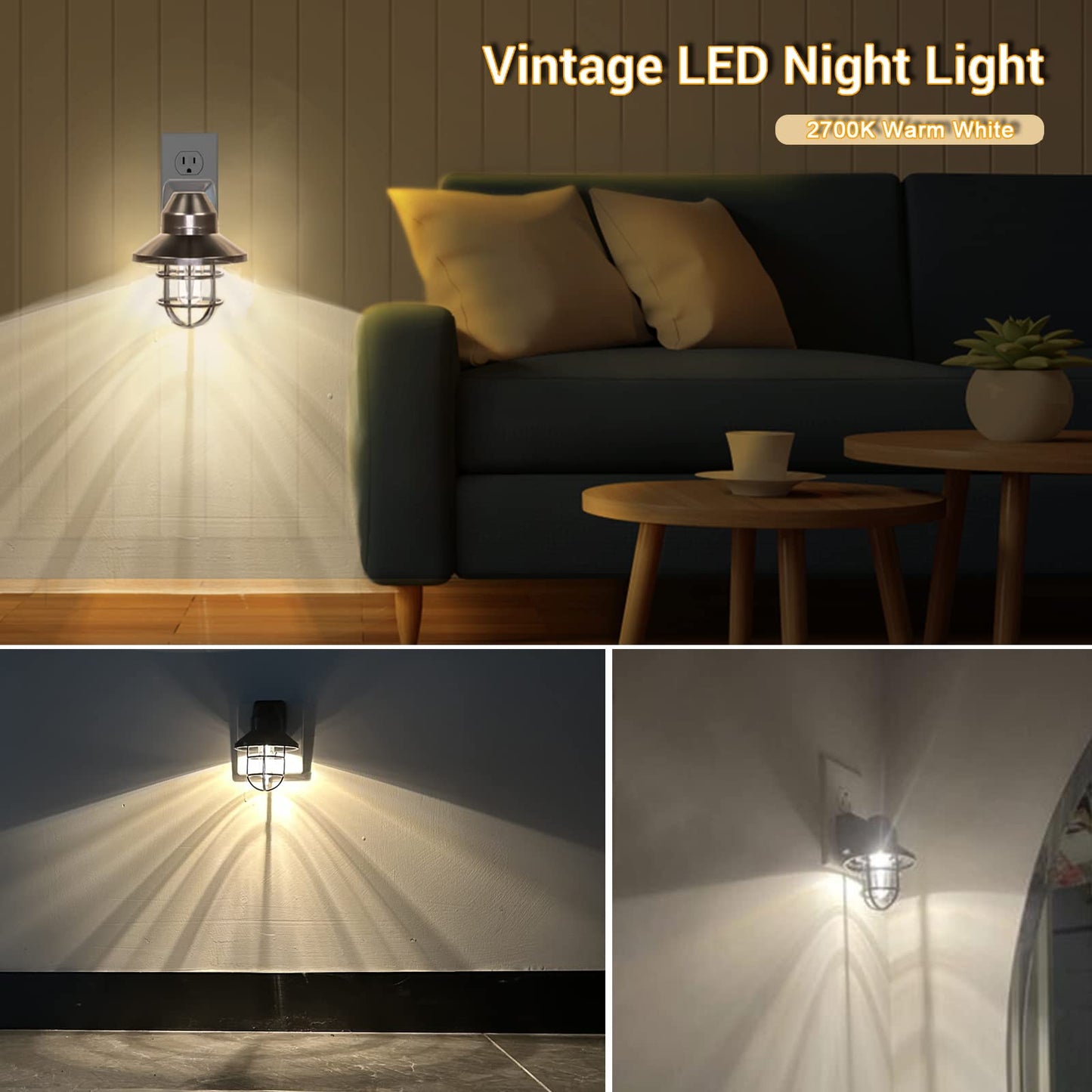 NOVELUX ETL Night Light Plug-in, 2 Pack, Warm Farmhouse, 2700K, Model NL-UMB5P-0.8W, Dusk to Dawn for Kitchen