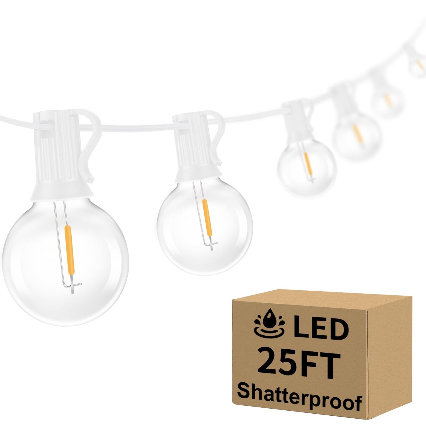Bosceos G40 LED Globe String Lights - 25FT Dimmable, Shatterproof, Waterproof, White Wire, Model GYPC-O12LAU