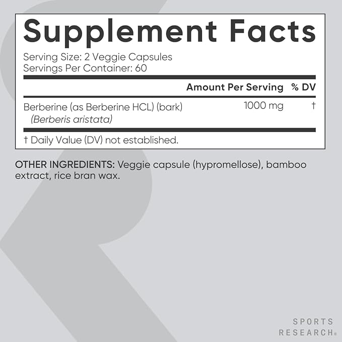 Sports Research Berberine - Herbal Ayurvedic Metabolic Health Support - 500mg - 120 Capsules - Vegan Certified, Gluten-Free, Non-GMO