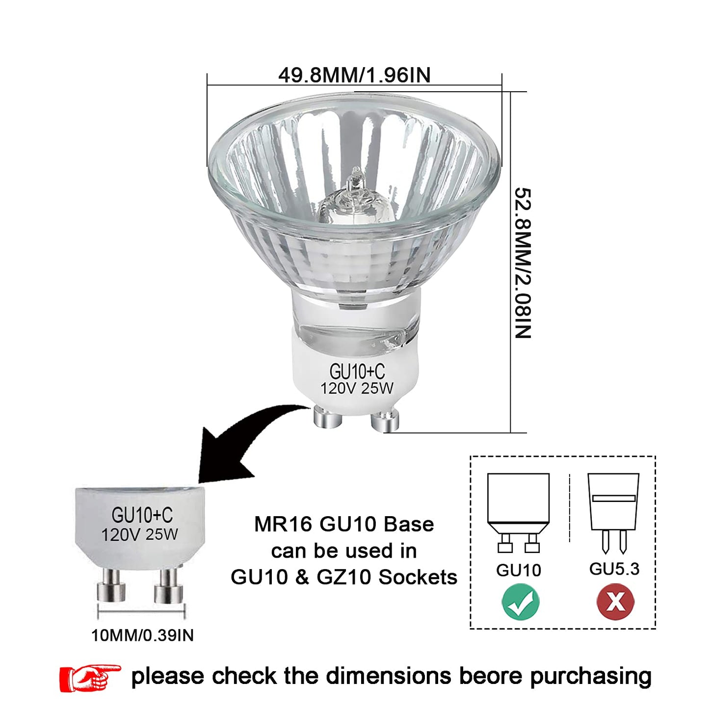 Lacnooe Gu10 Halogen Bulb 25W Warm White 2700K Replacement Bulb For Candle Warmers, 6 Pack, Glass