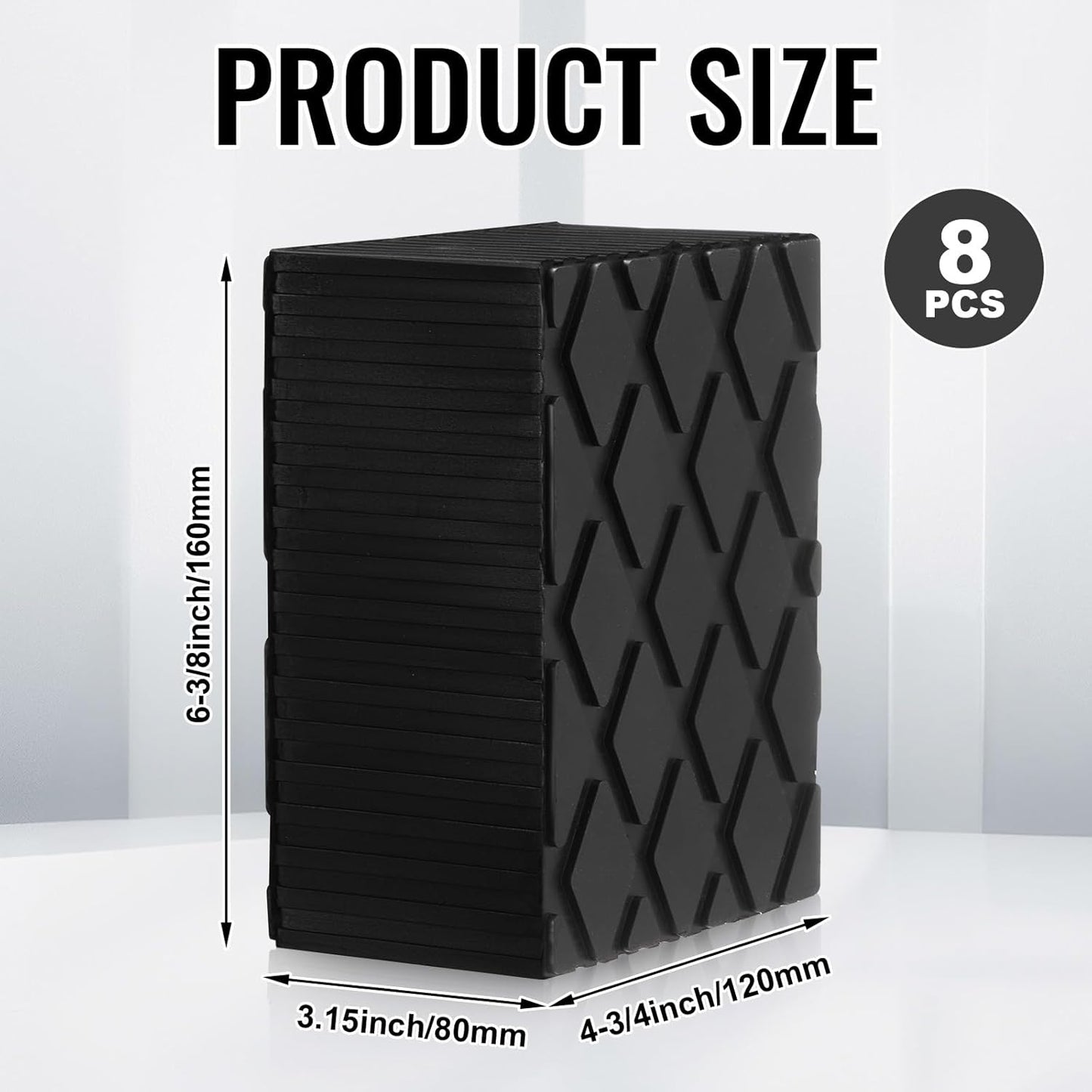 Pangda 8 Pcs 6-3/8" x 4-3/4" x 3.15" Solid Rubber Auto Lift Block Spacer Pad Anti-Slip Rubber Jack Pad for Automobile Lifts, Jacks, & Racks 4000 Lbs Capacity