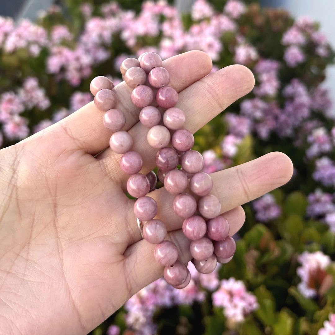 Adabele Real Natural Pink Rhodonite Gemstone Beaded Bracelet 8.5 inch Stretch Chakra Healing Crystal Stone Jewelry Women Birthda
