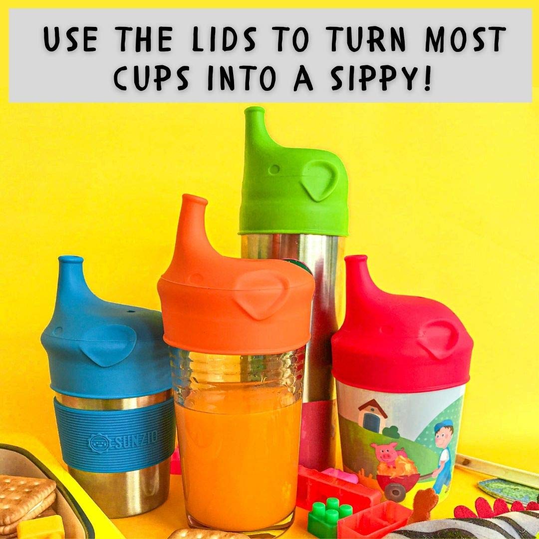 SUNZIO Sippy Cups for Toddlers and Kids, Stainless Steel Sippy Cup with Straw with Silicone Lids, BPA Free, Plastic Free, Break Proof Easy To Grip Soft Spout Cup for Babies, 10 oz, 4 Pack
