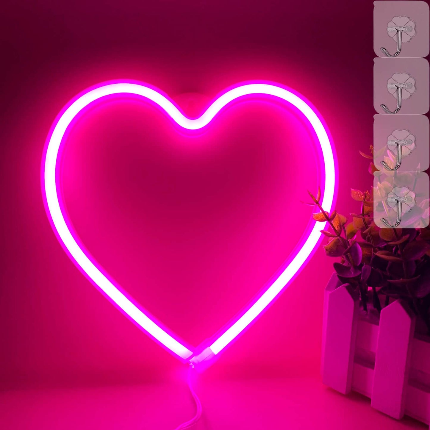Vifulin Neon Heart Sign - Pink Led Heart Lamp, Acrylic Wall Decor, Usb/Battery Operated, Perfect For Bedroom And Gifts