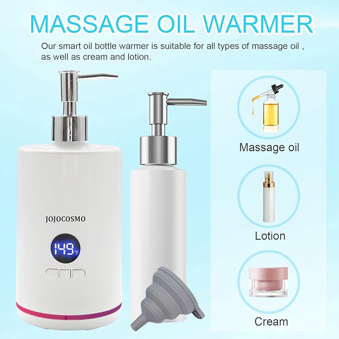 Massage Oil Warmer, Professional Lotion Warmer Heater,Automatic Massage Bottles Warmer Heated Oil Lotion Cream for Salon, Barber Shops, Home, with Two Oil Bottle Dispenser