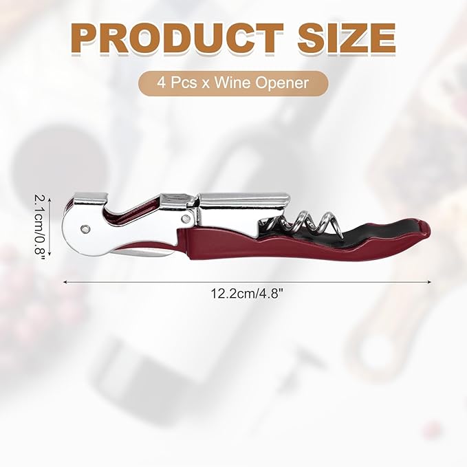 uxcell 4 Pcs 4.8" Stainless Steel Wine Opener, Waiter Corkscrew Professional Wine Key Bottle Opener with Double Hinged Foil Cutter for Bar Servers Waiter Bartender and Home, Burgundy