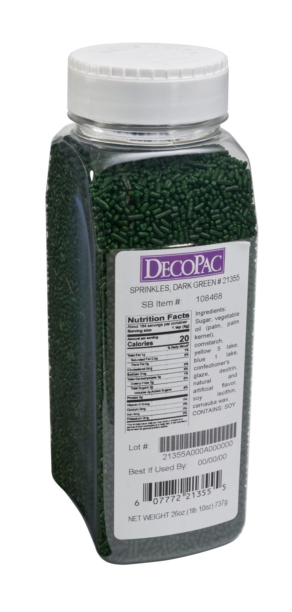 DecoPac Green Sprinkles | Extra Large 26oz Pack | Cake Sprinkle Mix, Fancy Sprinkles For Cake Decorating, Handheld Container, Ca