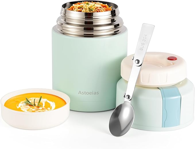 Insulated Thermo Soup Jar for Kids & Adults, 27 oz Stainless Steel Thermal Food Container with Spoon, Triple Layer Insulation (Blue)