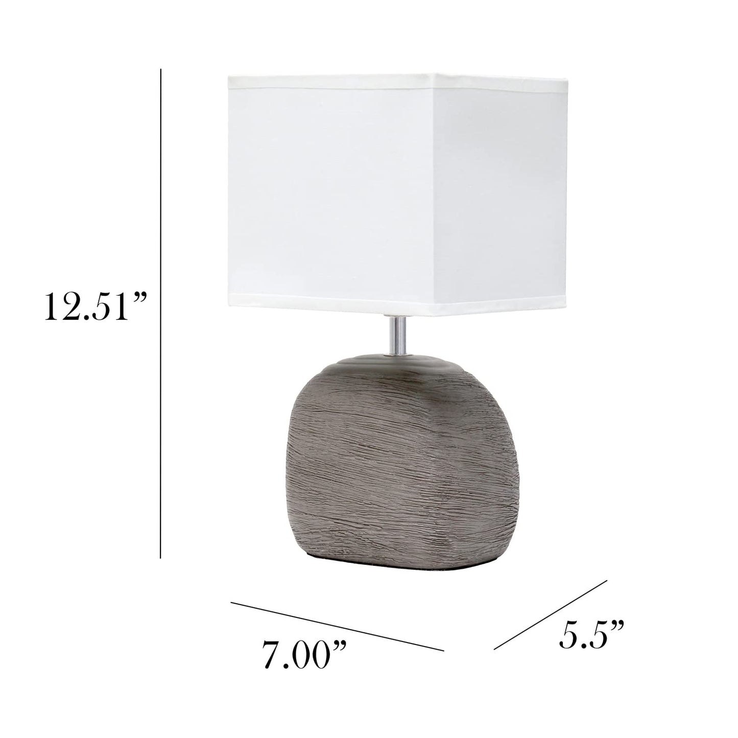 Simple Designs Bedside Table Lamp, Ceramic, Textured Stone, 7inL x 5.5inW x 12.51inH, Grayish Brown, Model LT1115-BWN
