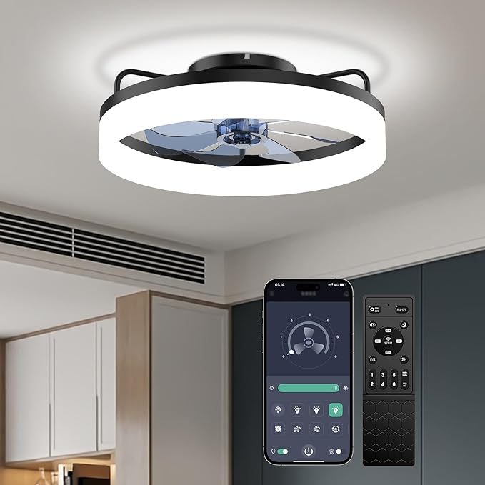 Modern Bladeless Ceiling Fan with Lights and Remote AC – Ultra-Quiet 6-Speed Fan, Dimmable LED, Reversible Airflow for Year-Round Comfort, App & Remote Control for Bedroom, Kids Room and Living Room.