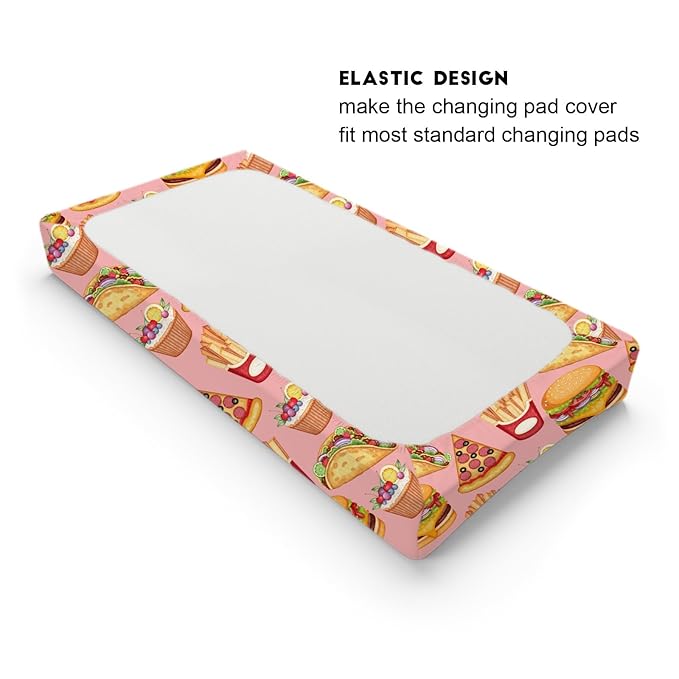 Cute Burger French Fries Cupcake Pizza Baby Changing Table Pad Covers for Baby Boys or Girls 32''x16'' Unisex Fitted Diaper Changing Table Cover Comfort Soft Breathable Nursery Changing Table Mats