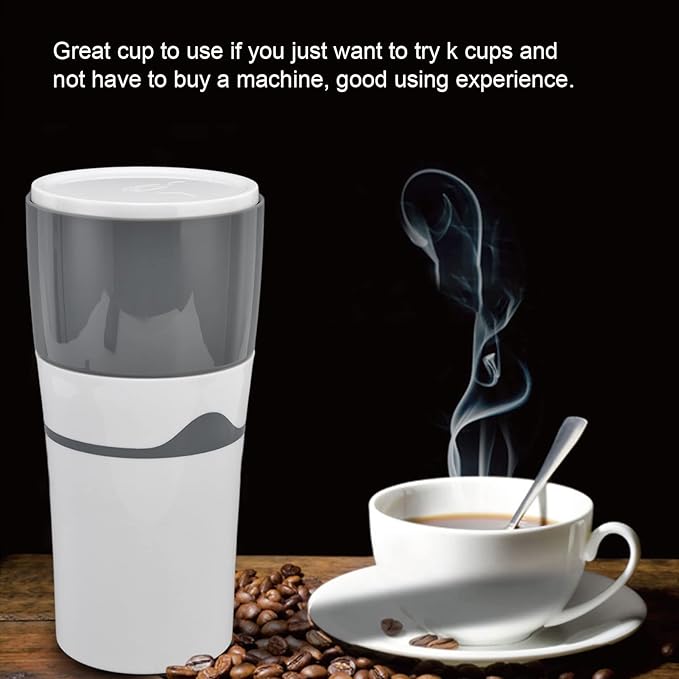 450ml Portable Drip Coffee Travel Mug, Side Leakage Proof Sharing Cup Lid Drip Coffee Machine with 3 Capsules for K Cup Capsules (Grey and White)