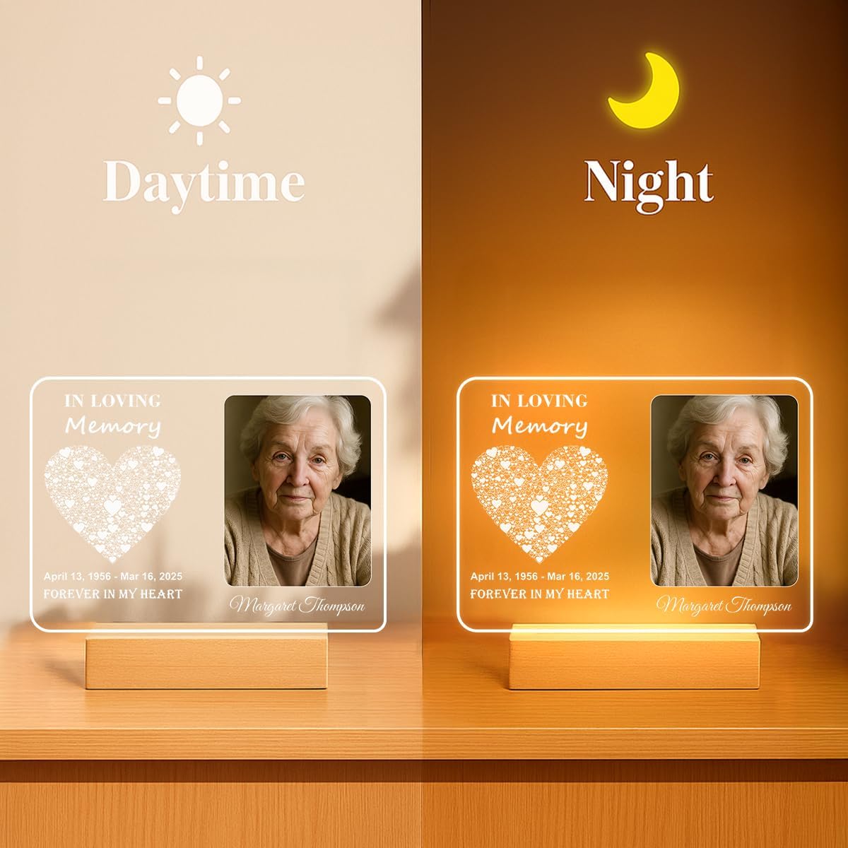Personalized Memorial Picture Frame Night Light Lamp, Sympathy Gift for Loss of Loved One, in Memory of Dad, Mom, Husband, Sister, Friend, Funeral Mourning Ideas
