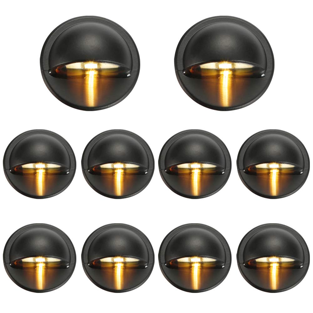 FVTLED Pack of 10 Low Voltage LED Deck Lights, Warm White, Black, F1.38, Outdoor Garden Landscape Pathway Lighting, Model NARF5_01375