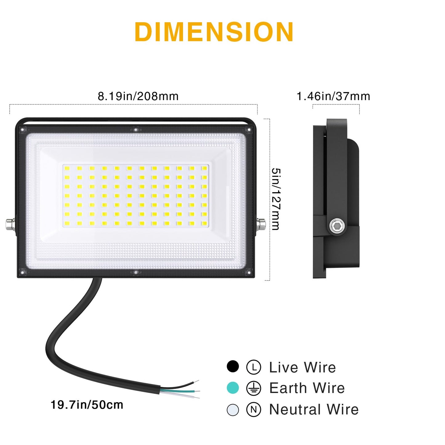 Onforu 60W LED Flood Lights, IP66 Waterproof, 6500K Daylight White, Black, Model ON-FG47-DW-US-2A, 2 Pack