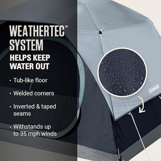 Coleman Skydome Tent with LED Lights & 5-Minute Setup, Weatherproof 4-Person Tent with Overhead Lighting, Made of PFAS-Free Materials