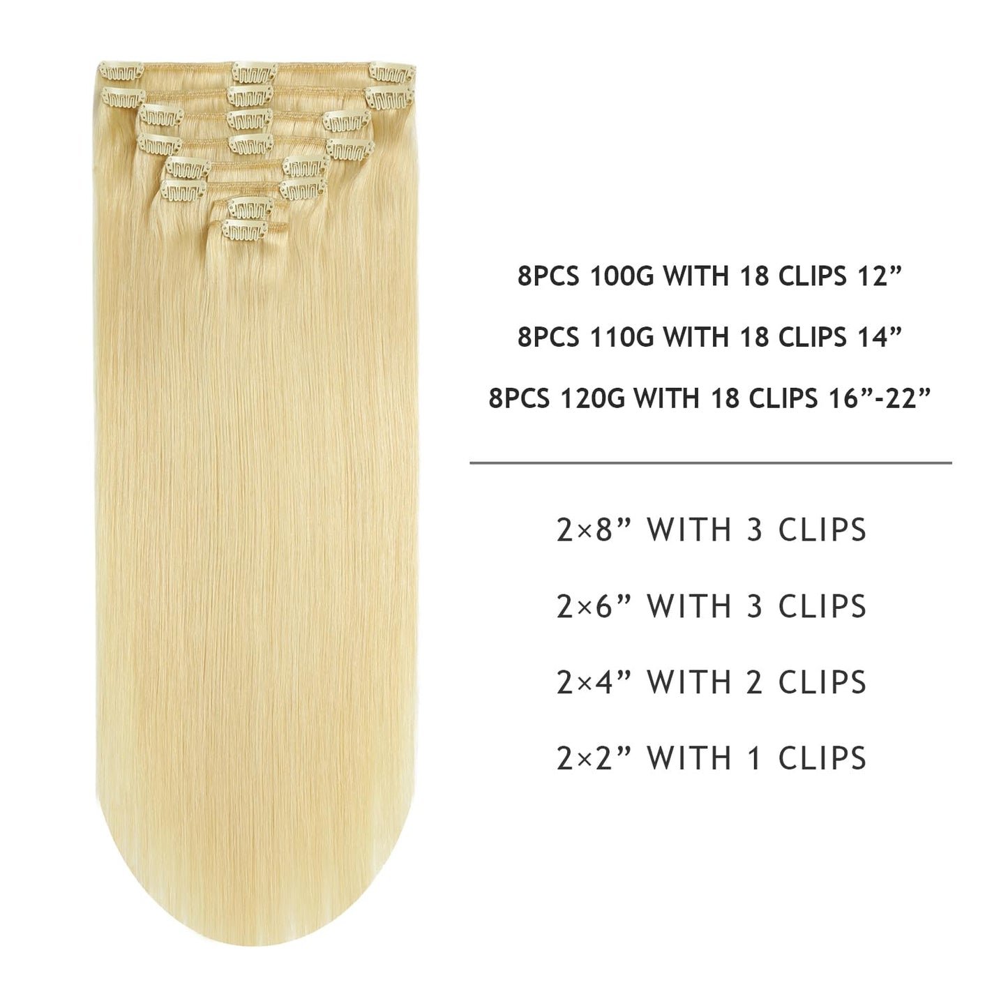 Yilite Clip in 18 Inch 120g 8pcs Real Human Hair Natural Silky Double Weft Hair Extensions (18inch #613 Bleach Blonde)