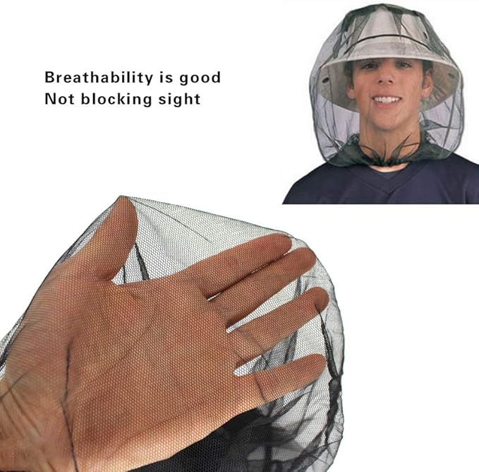 5 Pack Premium Mosquito Head Net Mesh Hat Face Netting Lightweight Durable Protective Cover Fly Insects Bugs Preventing for Camping Hiking Fishing Outdoor Activity
