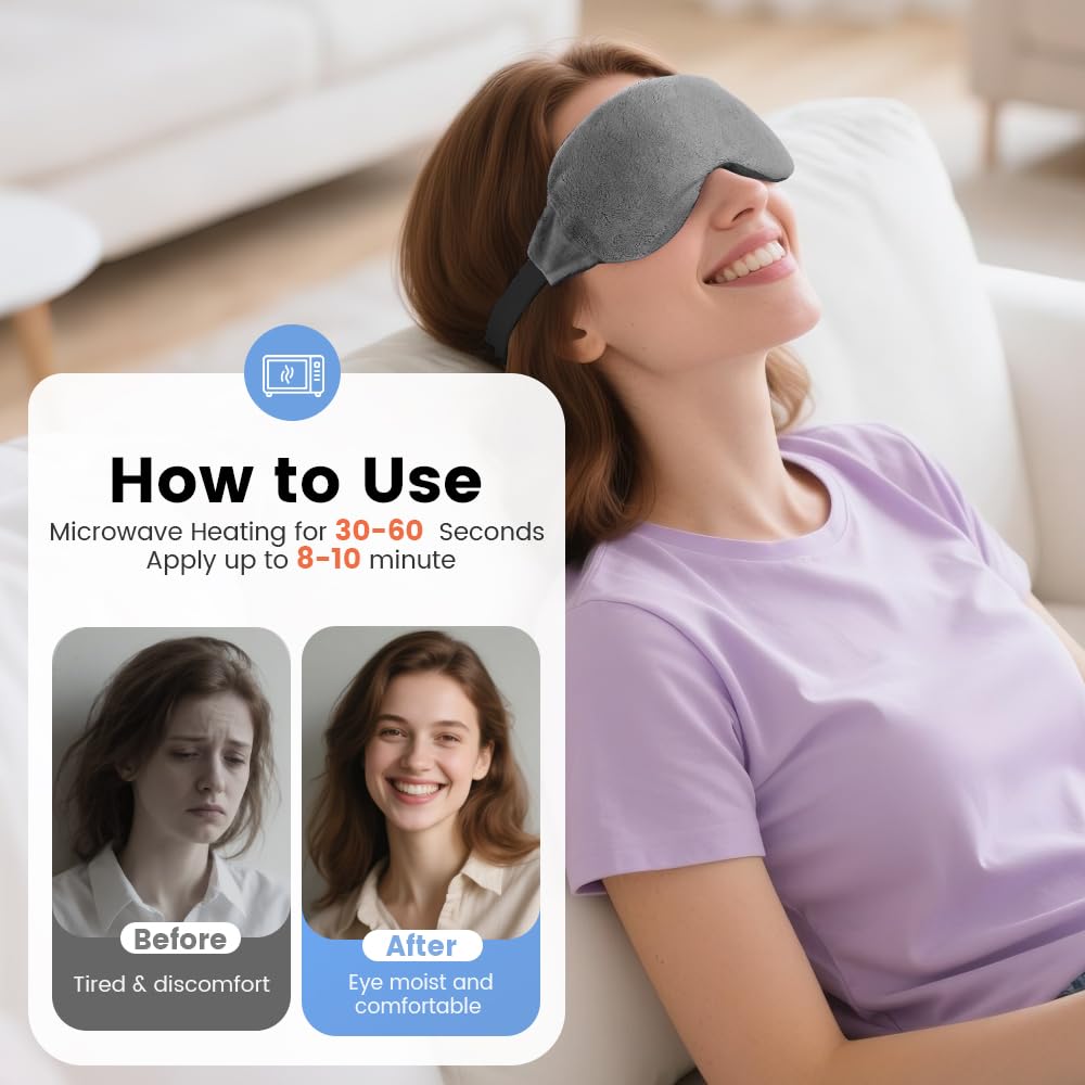 Heated Eye Mask for Dry Eyes, Steam Warm Compress for Dry Eyes, Work with Relieve, Blepharitis & Stye Treatment (Gray)