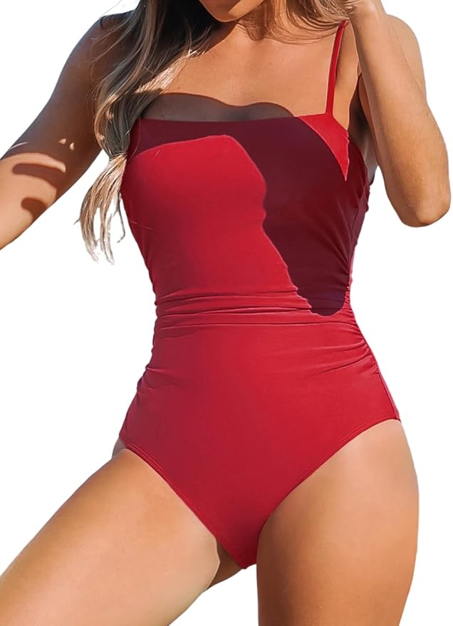 CUPSHE Women Swimsuit One Piece Bathing Suit Square Neck Cutout Back Tummy Control with Adjustable Spaghetti Straps