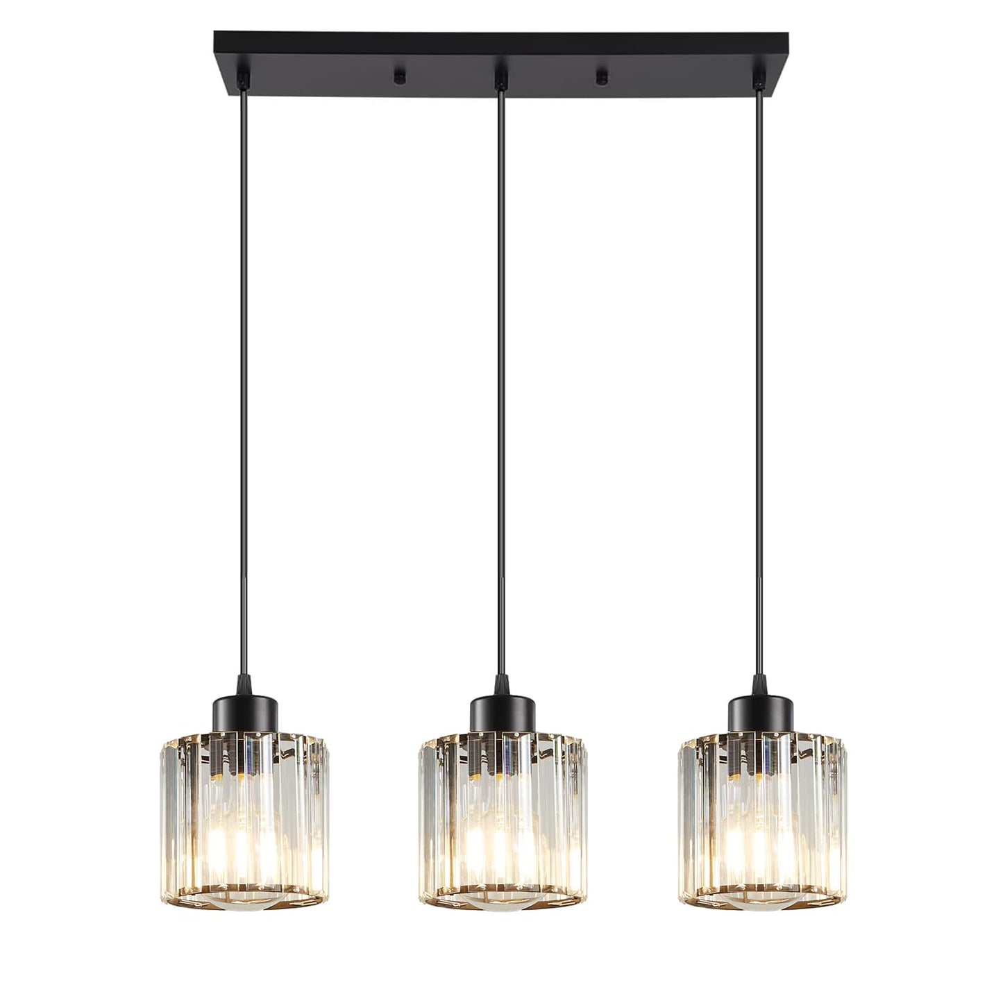Rocunsi 3 Light Pendant Lighting For Kitchen Island  Black Hanging Light Fixture For Ceiling  Farmhouse Dining Room Lights For Bedroom  Hallway  Modern Glass Chandelier  E26 Base  Bulbs Not Included