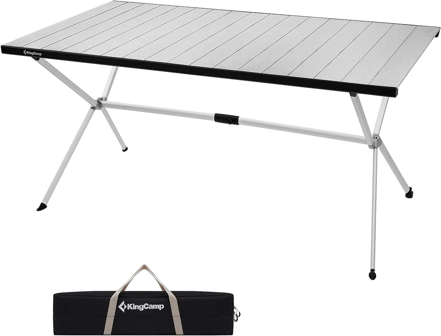 KingCamp Folding Camping Table Aluminum Roll Up Table Oversized Large Camp Table Stable Portable Outdoor Folding Table for Picnic Camping Barbecue Backyard Party,57.4''×31.4''4-6 Person,Support 176lbs