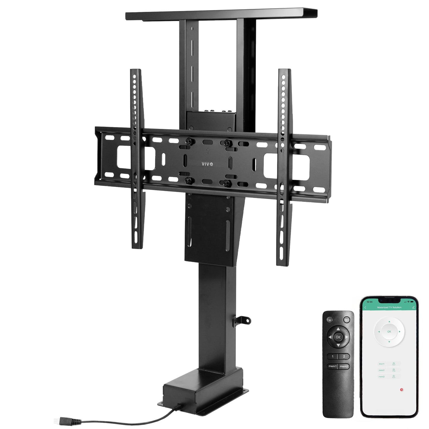 Vivo Motorized Tv Stand For 37 To 77 Inch Screens, Vertical Lift Television Stand With Remote Control And Tuya Smart App Compati
