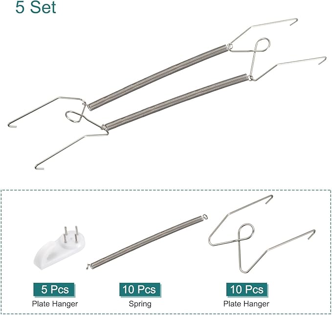 uxcell 5pcs Plate Hanger, 12 Inch Stainless Steel Invisible Wall Plate Hangers with Wall Decorative Hooks and Tip Protectors for Decorative Plates and Art, Silver
