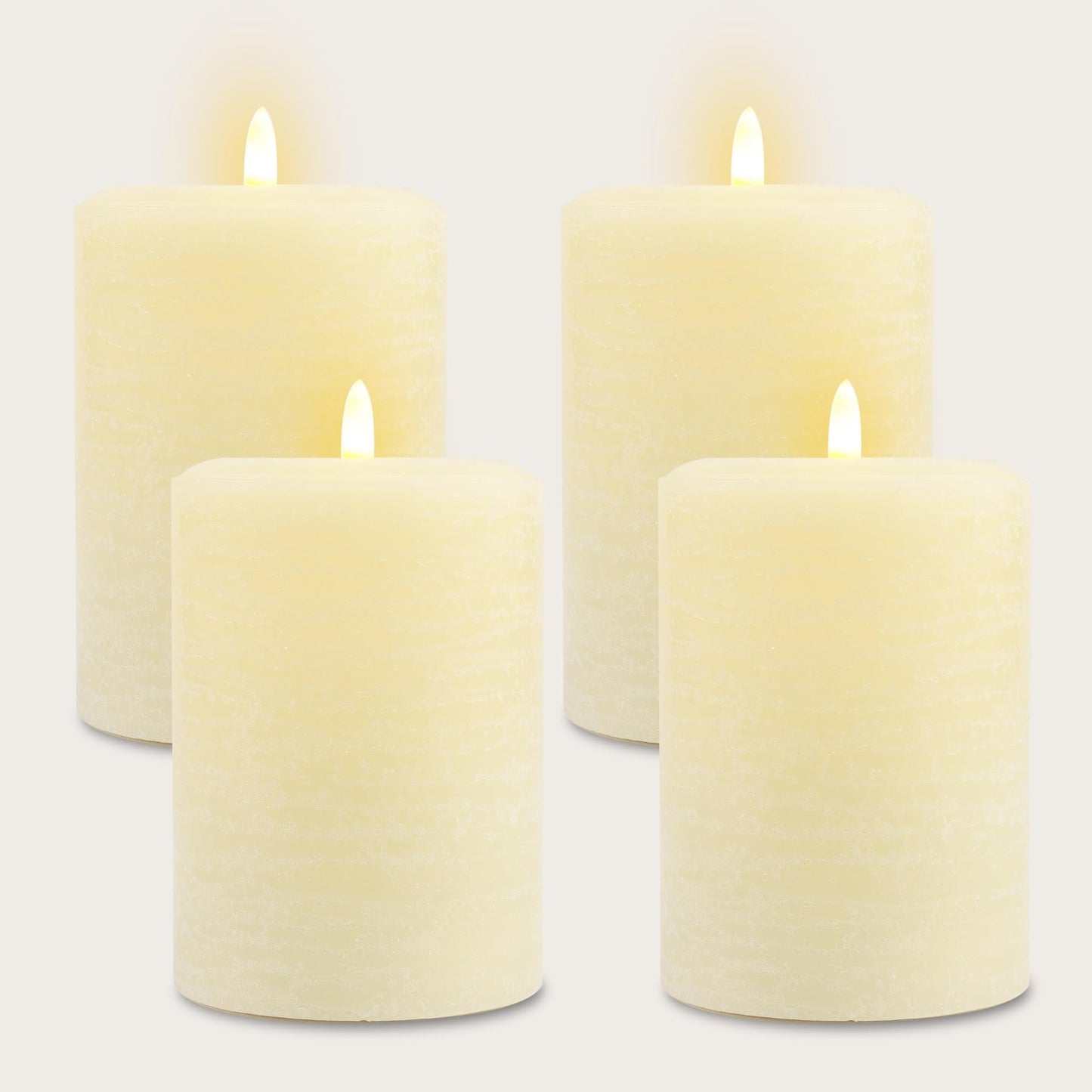 LumiPur Signature Collection Natural Glow Flickering Flameless 4 Pack LED Wax Pillar Candle (4 Pack 3.5" x 5", Linen White)