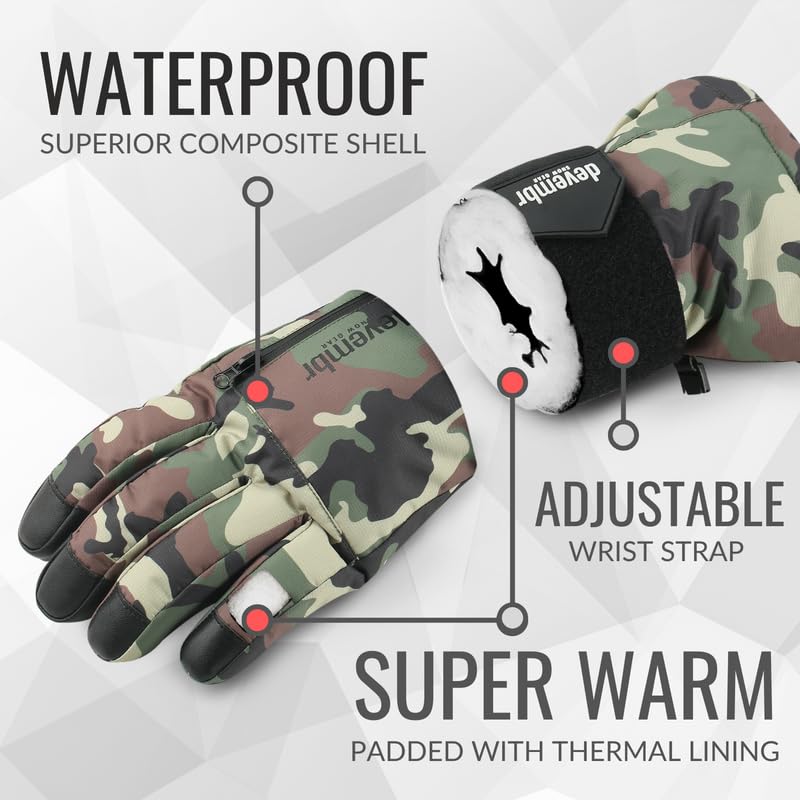 devembr Snowboarding Gloves with Wrist Guards, Ski Gloves Touchscreen