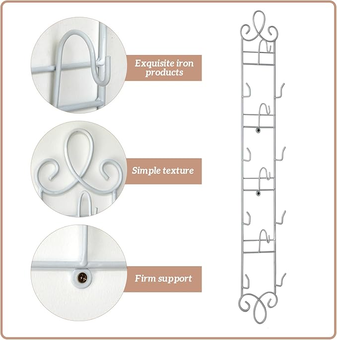 Blulu 1 Pcs 36'' x 5'' Tea Cup and Saucer Display Stand 4 Tiers Vertical Wall Mounted Cups Plate Holder Wall Plate Hangers Decorative Brackets for China Coffee Mug Gifts Thanksgiving Christmas (White)