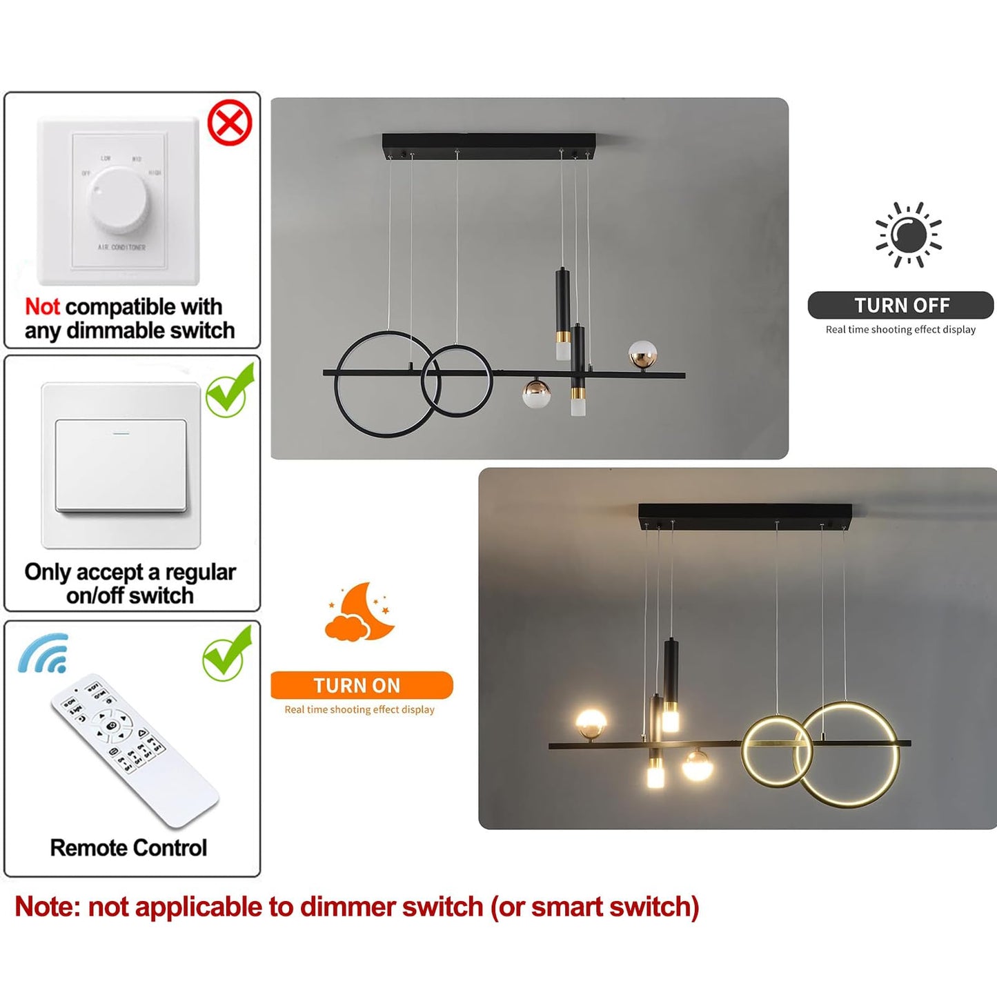 Siittoo Modern Dimmable LED Linear Pendant Light, 39.4IN, Black Gold, Model FM7449, Remote Control, Ideal for Dining Room and Kitchen Island