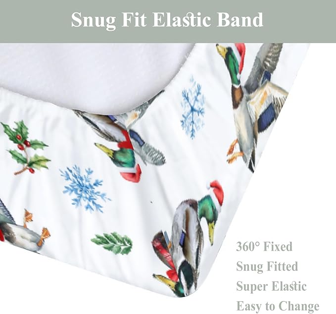 Christmas Mallard Ducks Changing Pad Covers for Baby Girl Boy Wild Ducks Cherry Fir Leaves Fitted Change Table Cover Mats Winter Hunting Duck Soft Diaper Changing Table Sheets 32''×16''